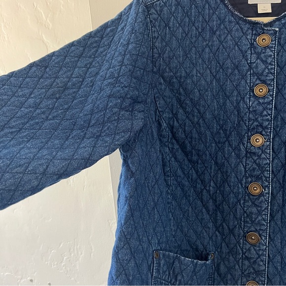 Vintage quilted denim chore coat jacket liner collarless brass buttons 1X - Picture 5 of 16